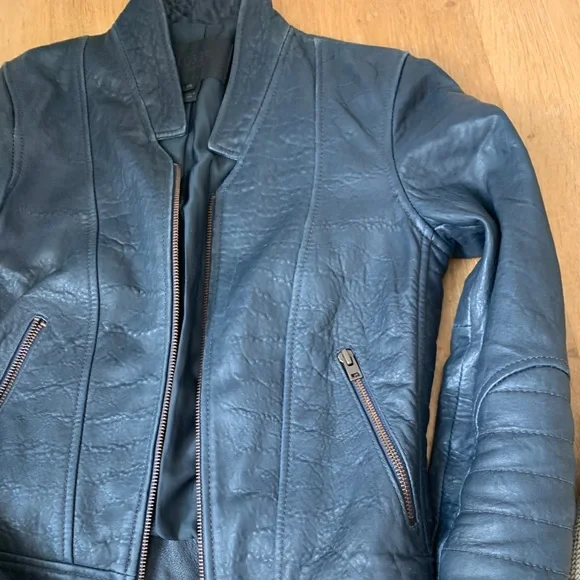 J Crew Standing Collar Leather jacket 00 navy blue - Picture 8 of 8